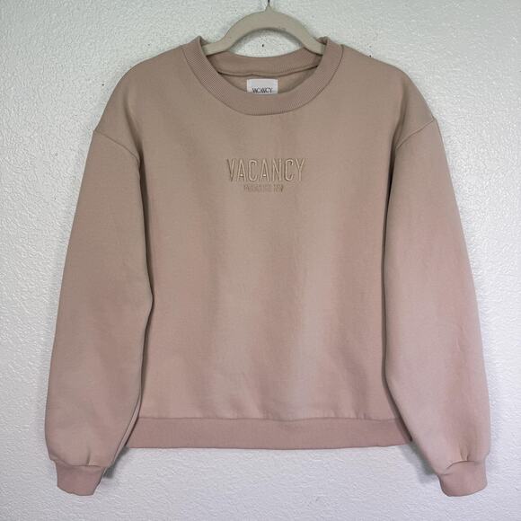 VACANCY Sweaters - Vacancy Sweatshirt Womens 2 Paradise Inn Beige Fleece Pullover Sweater Soft